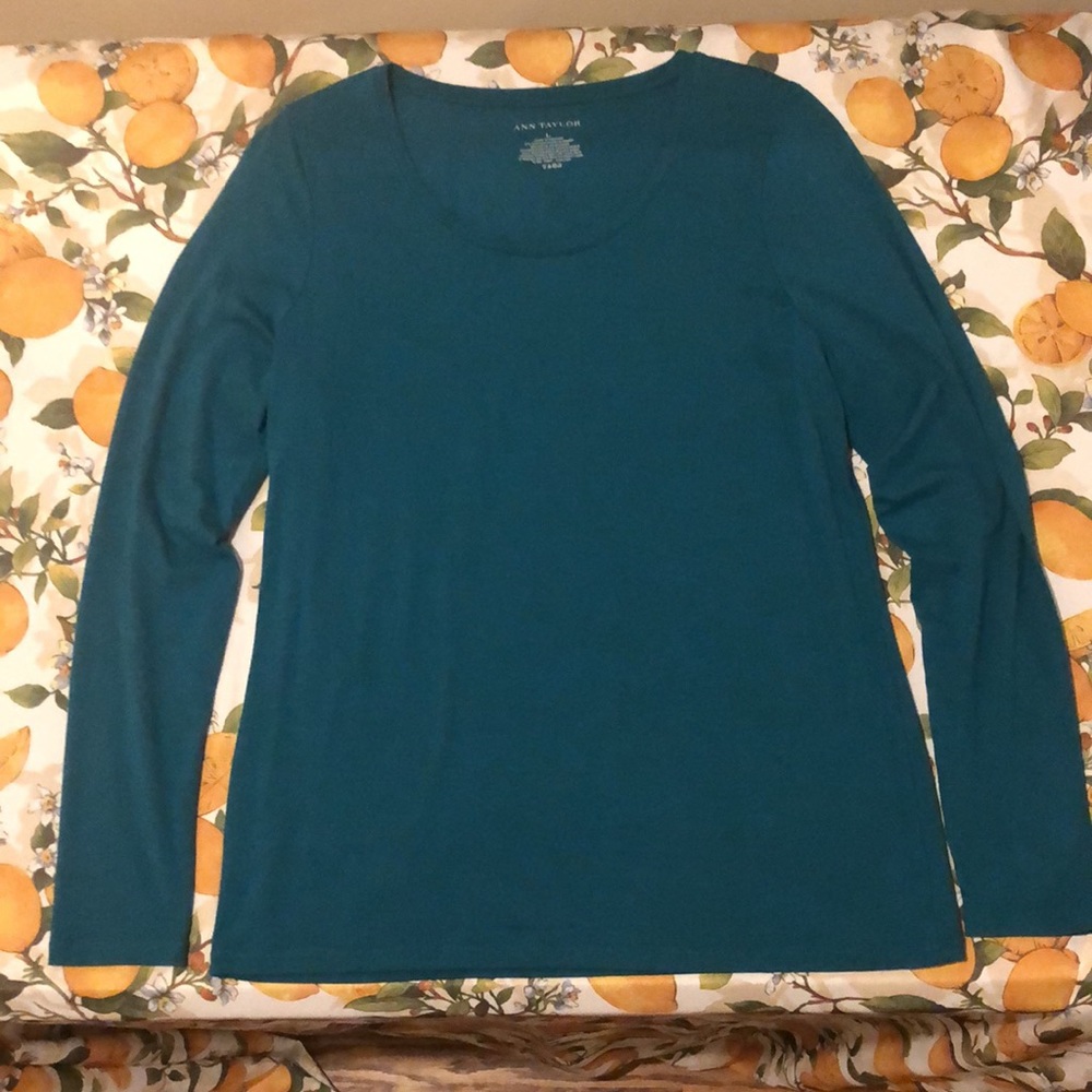 Teal Scoop-neck Ann Taylor Long Sleeve Tee